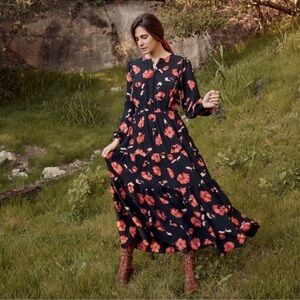 Christy Dawn The River Dress in Night Poppy Black Red Floral Maxi Dress sz XS/S